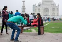 Taking Photos in Front of the Taj Mahal