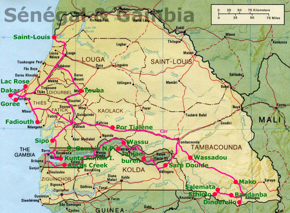 Our route in Sénégal and The Gambia